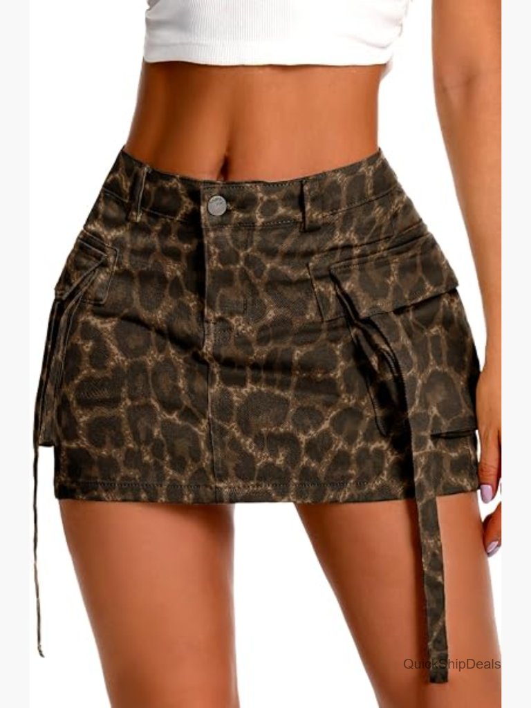 High Stretch Denim Cargo Mini Skirt With Pockets Low Waist Y2k Style
